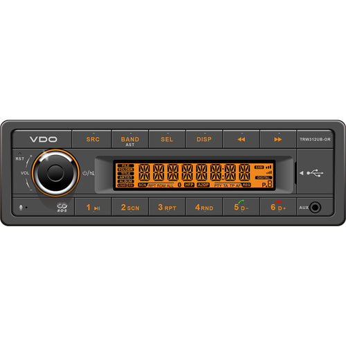 VDO 12V Radio w/FM RDS Tuner MP3/WMA/USB/Bluetooth - Orange Illumination [TRW312UB-OR]